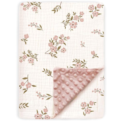 BOPRIO Muslin Baby Blanket - Super Soft Pink Floral Nursery Throw with Breathable Cotton | 30 x 40 Inch