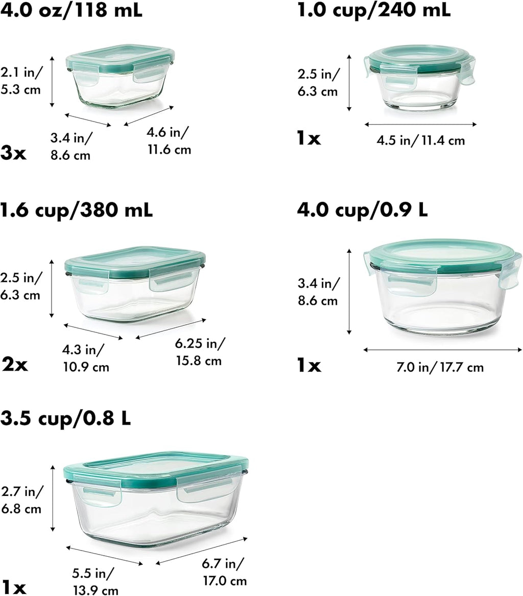 OXO Good Grips 16-Piece Airtight Glass Container Set - Smart Seal for Freshness & Organization