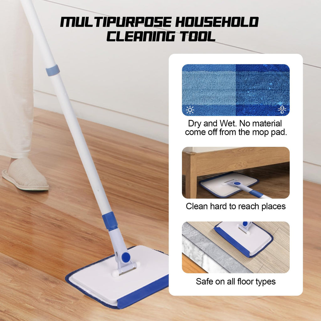 Qaestfy Baseboard Cleaner Tool with Handle, Wall Floor Mop with Extendable Long Handle Duster for Cleaning Window, Floor, Skirting Board, Ceiling, Shower, Tub Tile, Kitchen with 6 Reusable Pads