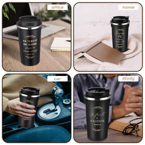 Meanplan 10 Sets Easter Spanish Christian Gifts Bulk Bible Verse Tumbler for Men Women Regalos Cristianos Para Mujer Stainless Steel Christian Mugs 17oz Coffee Cup Religious Church Gifts(Black)