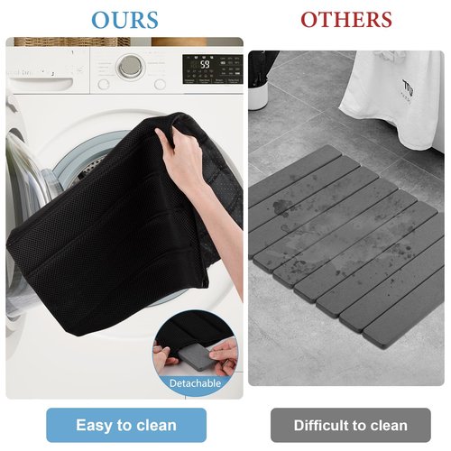 Heagoale Ultra Quick Drying Stone Bath Mat Diatomaceous Earth Shower Mat Non-Slip Foldable Dish Drying Mats for Bathroom Floor, Kitchen Counter, Pet, 23x15, Black