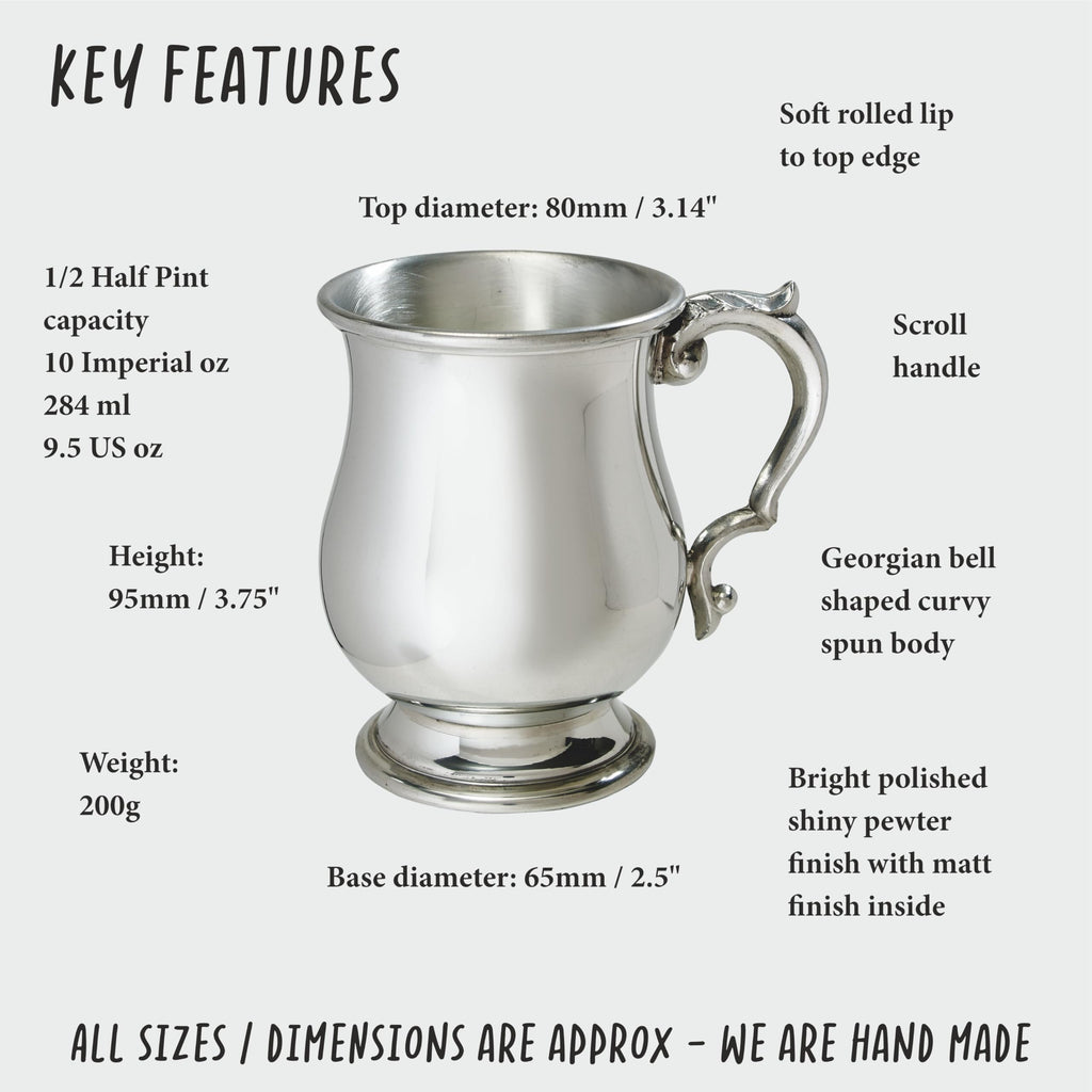 Wentworth Pewter - Half Pint Georgian Pewter Tankard, Beer Mug (Half pint Georgian)