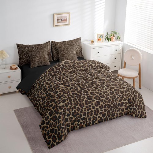 Erosebridal Leopard Print 7 Pieces Comforter Set Queen Size,Cheetah Print Super Soft Bedding Set,Brown Camo Printed Bed Set Includes Comforter, Sheet Set, Pillowcases & Pillow Covers Bedroom Decor
