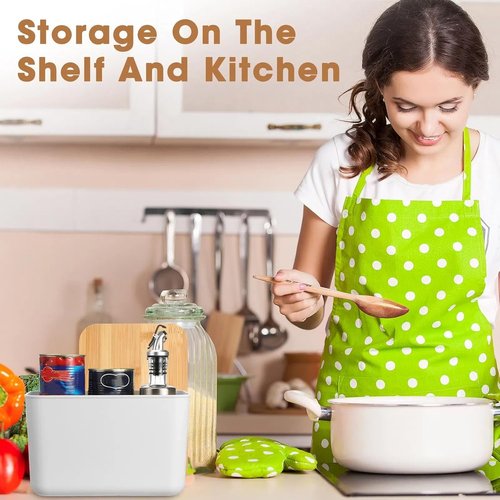Geosar Storage Bins - 6 Pcs Stackable Plastic Containers with Bamboo Lids & Labels | 10.1x7x6.69 In (White)