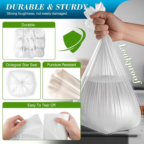 Charmount Small Trash Bags - 2-4 Gallon Unscented White Plastic Wastebasket Liners | 1000 Count