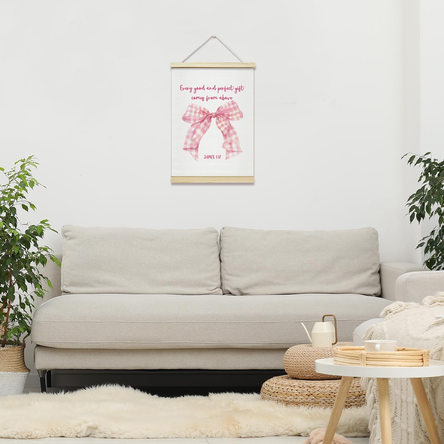 TRKAE Pink Bow Ribbon Canvas Poster Hanger Frame | Trendy Christian Wall Art for Girls - Perfect Bedroom Decor