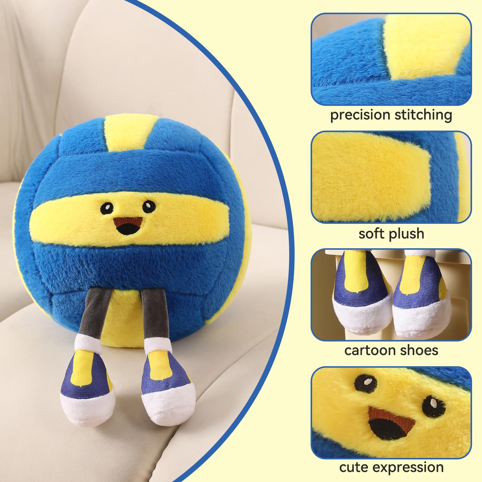 Stepxi Volleyball Plush - Soft Funny Volleyball Stuff Animal Plush Toy, Cute Birthday Plush Toy Gifts for Boys Girls and Sports Enthusiast Room Decor Pillow