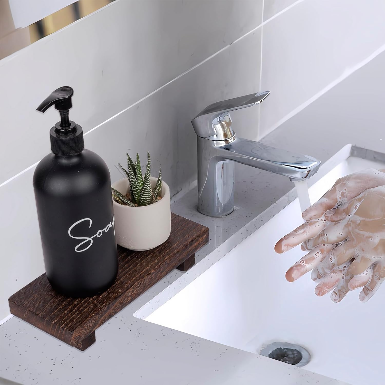 Zoocatia Small Wood Tray - Decorative Wooden Riser for Farmhouse Bathroom & Kitchen | Dark Brown