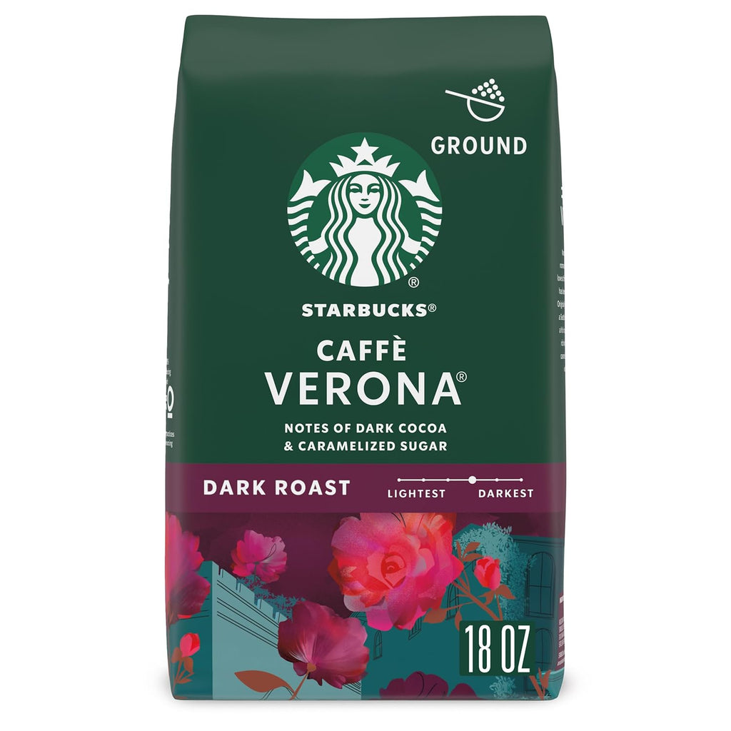 Starbucks Ground Coffee - Dark Roast Caffè Verona for Hot or Iced Coffee | 18 oz Bag