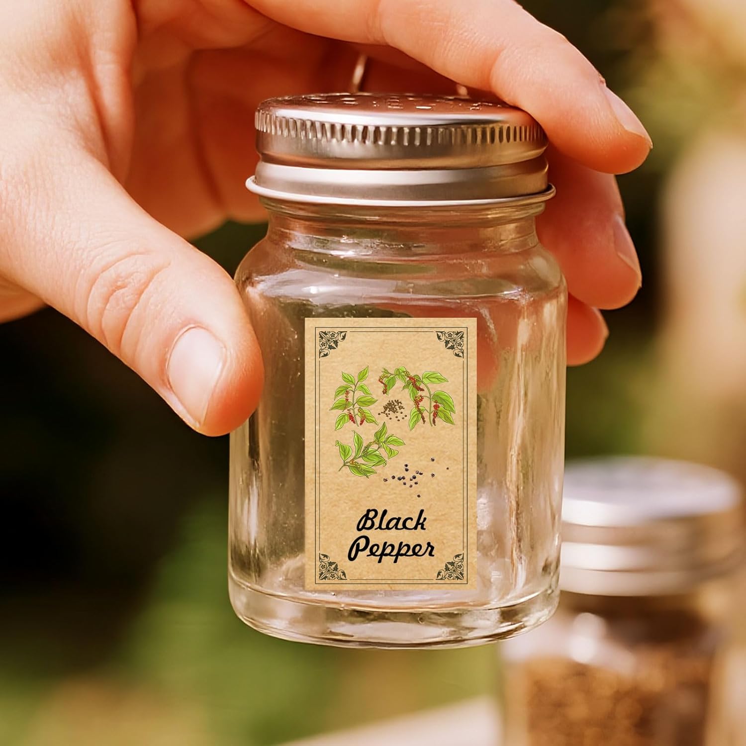 Skiennix 48PCS Herb & Spice Labels - Vintage Stickers for Jar Organization | 1.4"x2.4" Size