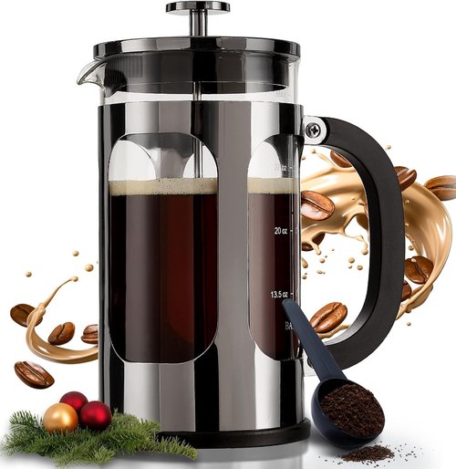 BAYKA French Press Coffee Maker - 34 Ounce Stainless Steel Cold Brew Pot | Durable Borosilicate Design
