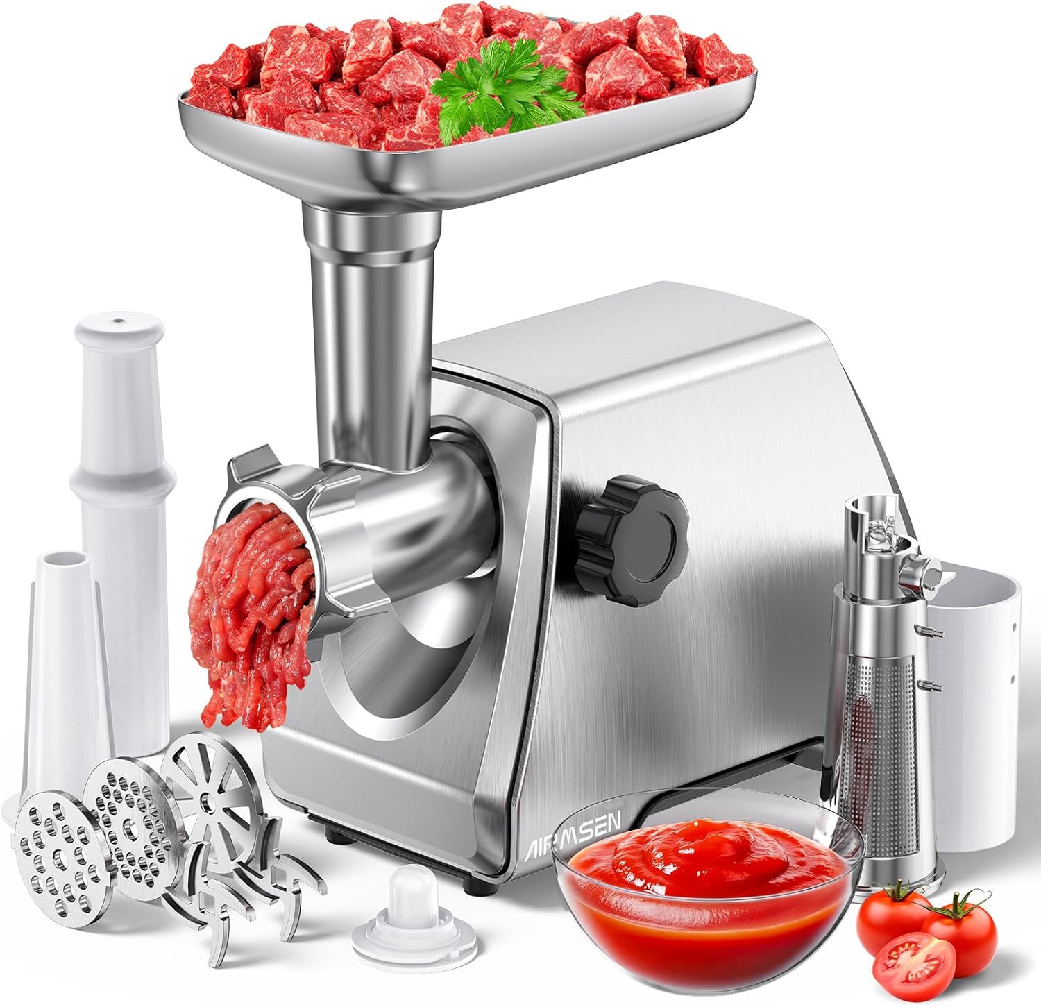AIRMSEN Electric Meat Grinder & Tomato Sauce Press - Heavy Duty Food Mill for Home Cooking