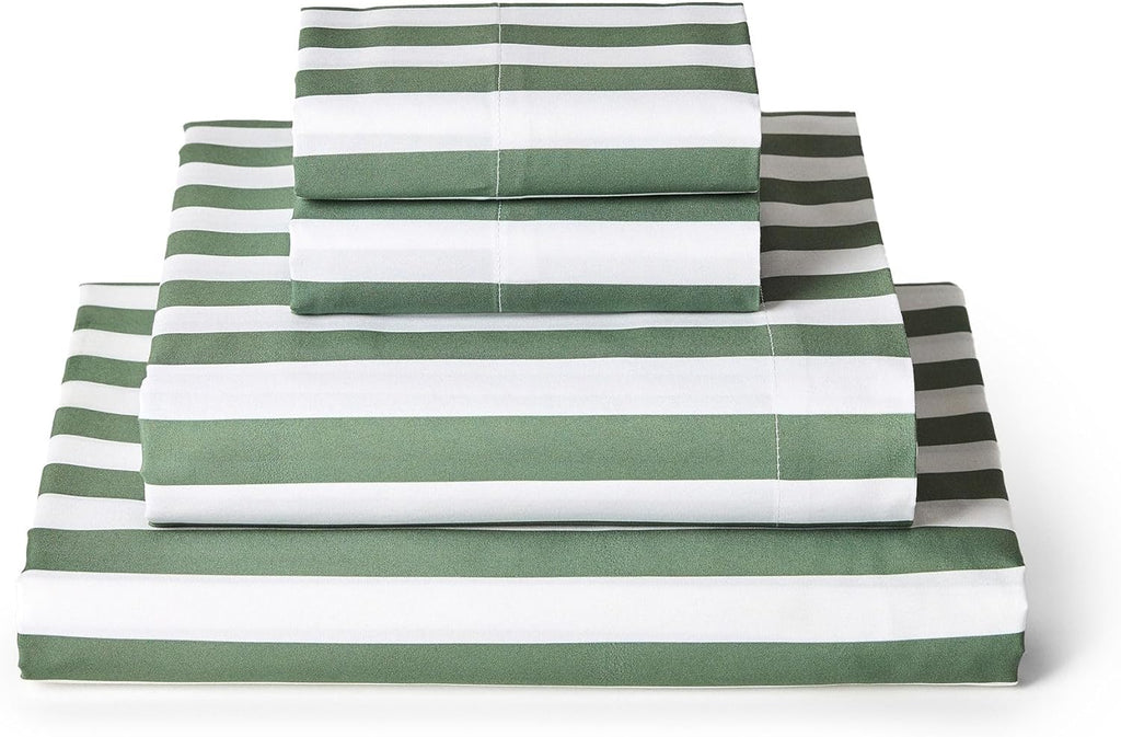 Mellanni Queen Sheets Set - 4 PC Hotel Luxury Bedding | Extra Soft, Cooling, Wrinkle-Resistant (Oxford Stripe Sage)