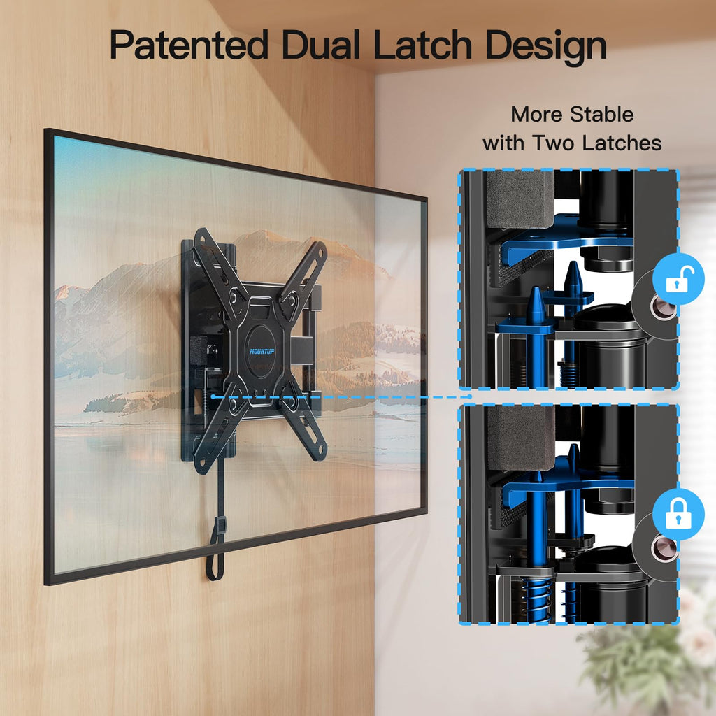 MOUNTUP Lockable RV TV Mount for 13-43 Inch TVs - Full Motion Swivel RV TV Bracket with Pull Cord Lock, Space Saving Design for Camper, Trailer, Motorhome, Truck - Max 33lbs & VESA 200x200mm, MU2101