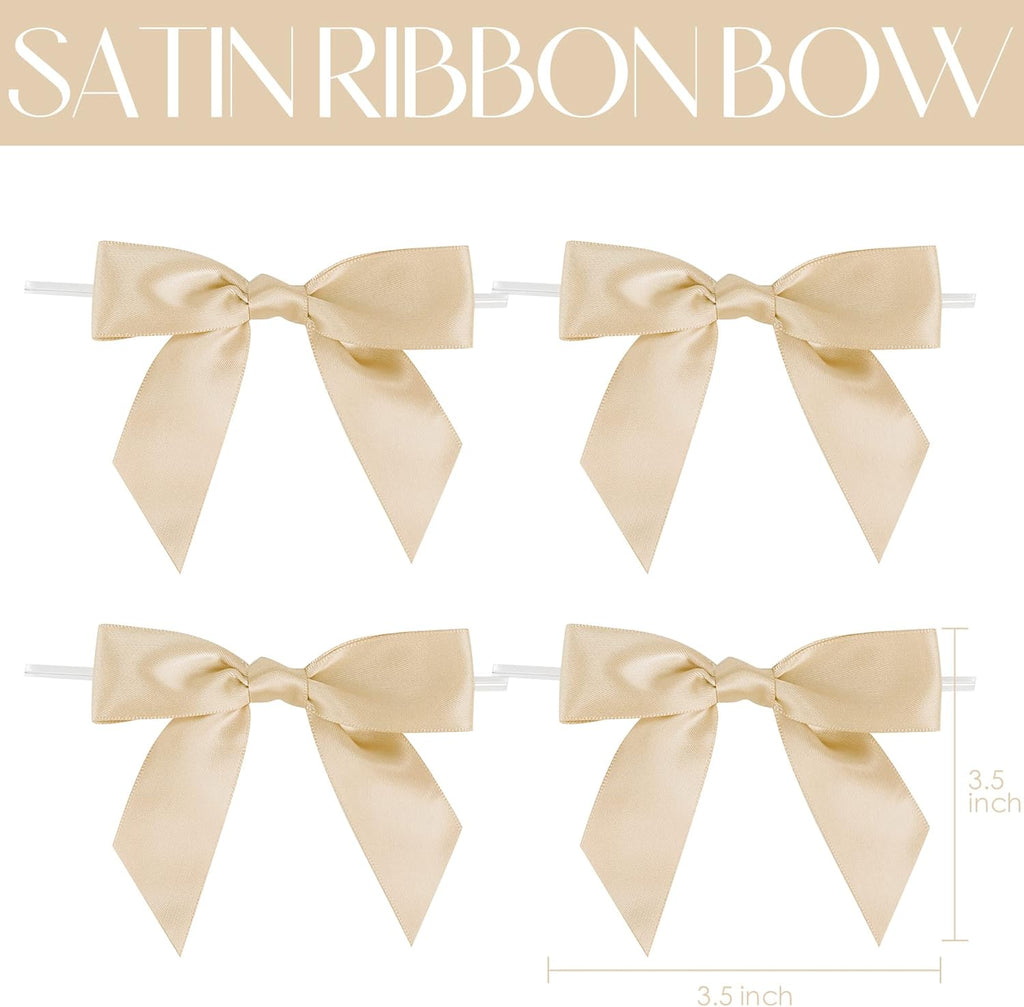 AIMUDI Champagne Gift Wrapping Bows - 3.5" Pre-Tied Small Christmas Tree Bows | 50 Count for Crafts & Decorations
