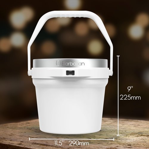 Barbarian Beverage Bucket, Double-Wall Vacuum Insulated Ice Bucket with Lid, Extra Large 7 Litre Capacity with Ice Scoop and Built-In Bottle Opener, White
