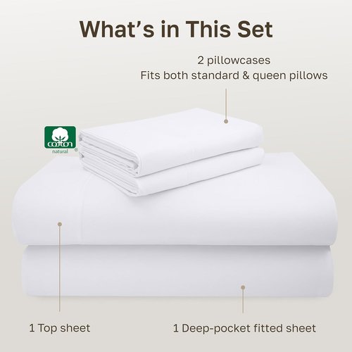 California Design Den Queen Sheet Set - Luxury 600 Thread Count Sateen, 100% Cotton Deep Pocket Sheets - White
