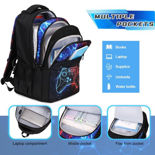 DIGOBAY Boys Backpack for School, 3PCS Cool Luminous Gamer Backpack for Boys with Lunch Box Pencil Case, Kids Backpacks Bookbag for Teen Boy Elementary Middle High School with USB Charging Port