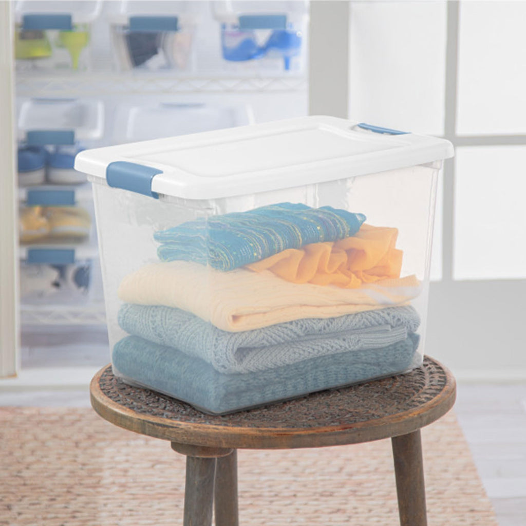 Sterilite 6-Pack Latching Box, Under Bed Storage Bins with Lids, Clear Plastic, 25 Quart - Heavy-Duty Organizing Containers for Closet, Bathroom, and Office