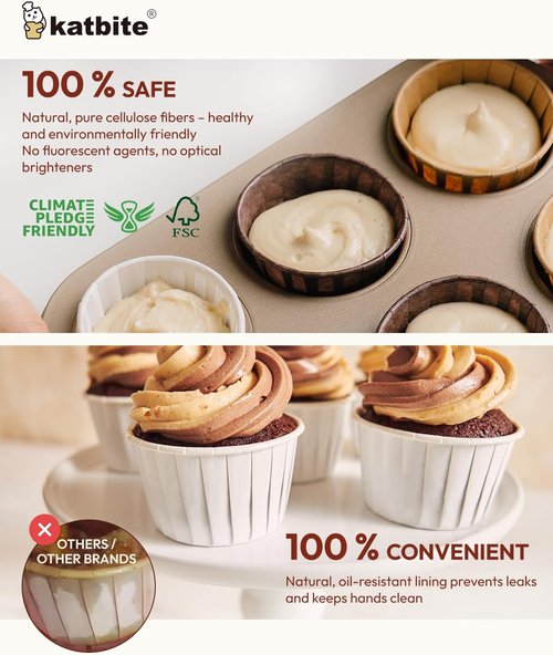 Katbite Cupcake Liners - Standard Size 150PCS | Heavy-Duty Greaseproof Christmas Muffin Baking Wrappers