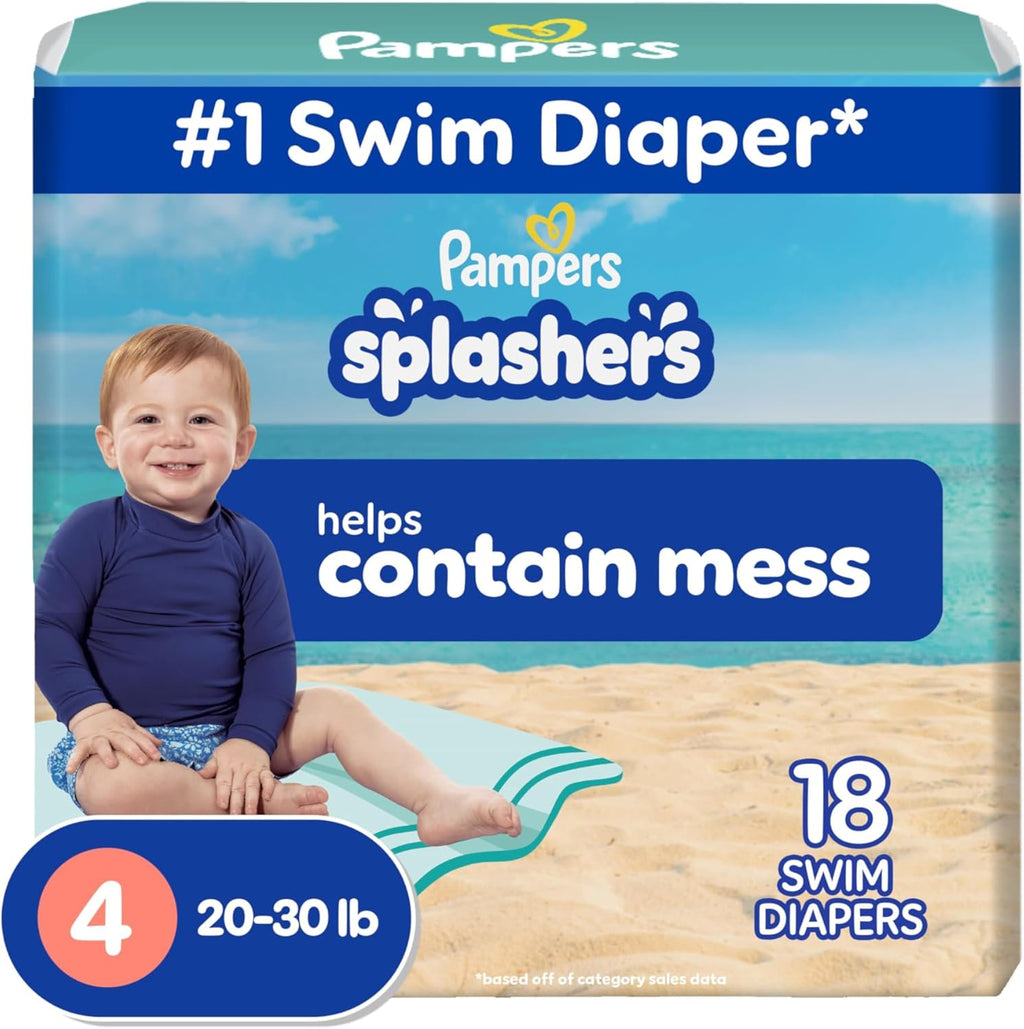 Pampers Swim Diapers - Splashers Size 4 | 18 Count Gap-Free Disposable Baby Swim Pants