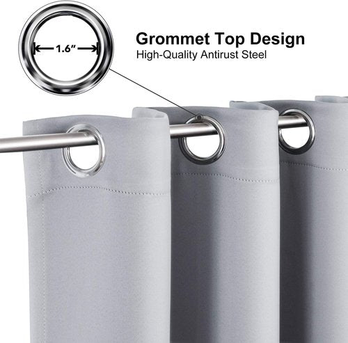 ChrisDowa Grommet Blackout Curtains - Thermal Insulated Room Darkening Panels, Light Grey, 42W x 84L