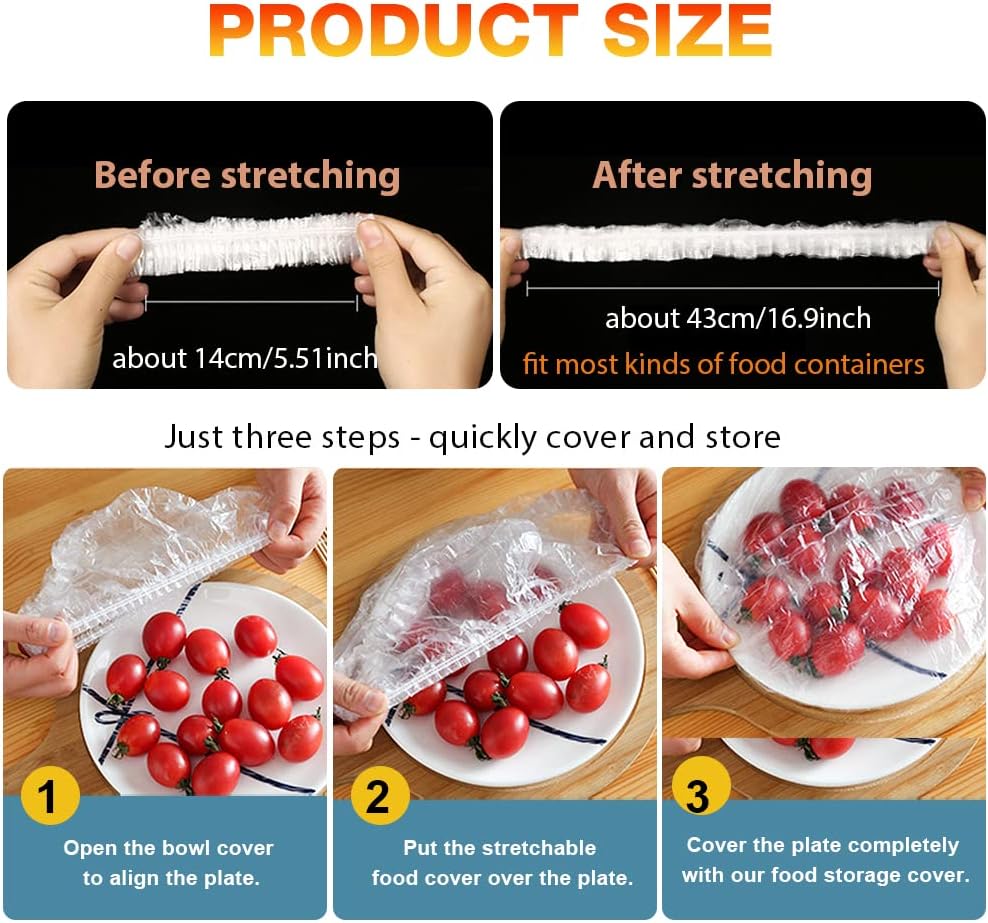 Skiennix Reusable Plastic Bowl Covers - 200PCS Food Storage Elastic Covers for Leftovers | Ideal for Picnics