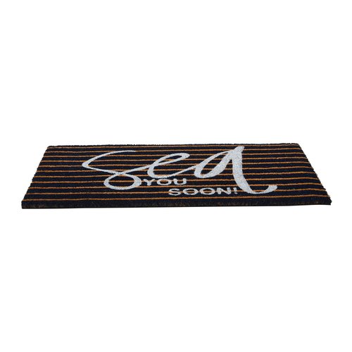 Creative Co-Op Coir Entry Doormat Sea You Soon with Non-Slip Liner Backing for Nautical or Coastal Home Décor, Brown & White Stripe Design