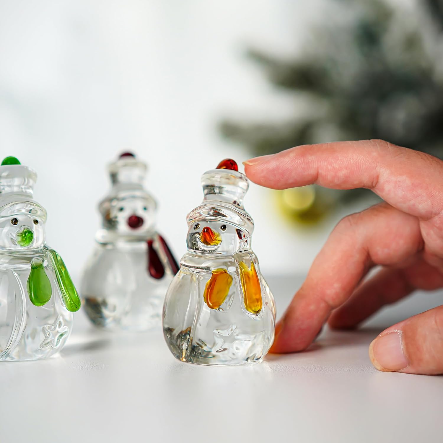 Skiennix Glass Snowman Figurines - Handmade Christmas Decorations | Set of 3, 1.6'' x 4.2''