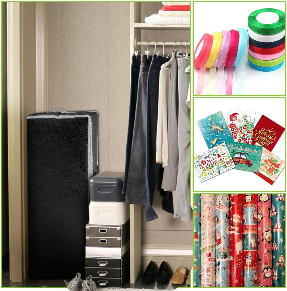 Primode Wrapping Paper Storage Container - Gift Wrap Organizer for Under Bed | 41”x14”x6” | Holds 18-24 Rolls Up to 40” | Durable 600D Oxford Material | Pockets for Ribbons and Bows (Black)