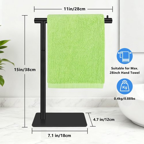 Hand Towel Holder, L-Shape Hand Towel Stand for Bathroom, Stainless Steel Hand Towel Rack Bar Standing for Vanity Kitchen Countertop, Black