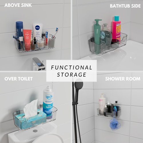COLINCH Bathtub Toy Storage – Clear Bath Toy Holder with Drainage Holes, Wall-Mounted No-Drill Organizer for Kids’ Tub Toys