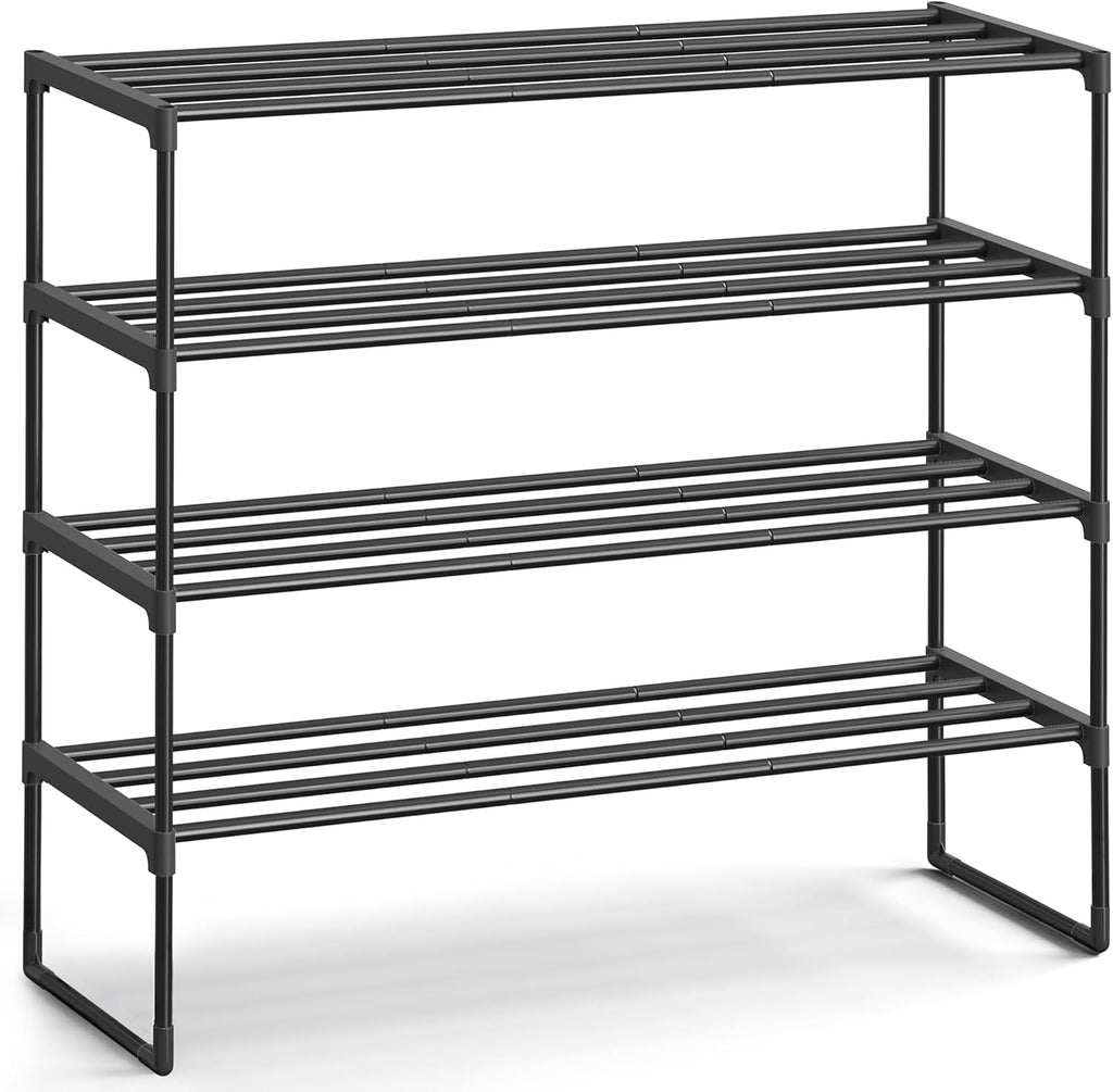 SONGMICS 4-Tier Shoe Rack - Stackable Metal Organizer for 20-25 Pairs | Black, 11.8 x 36.2 x 29.1 Inches