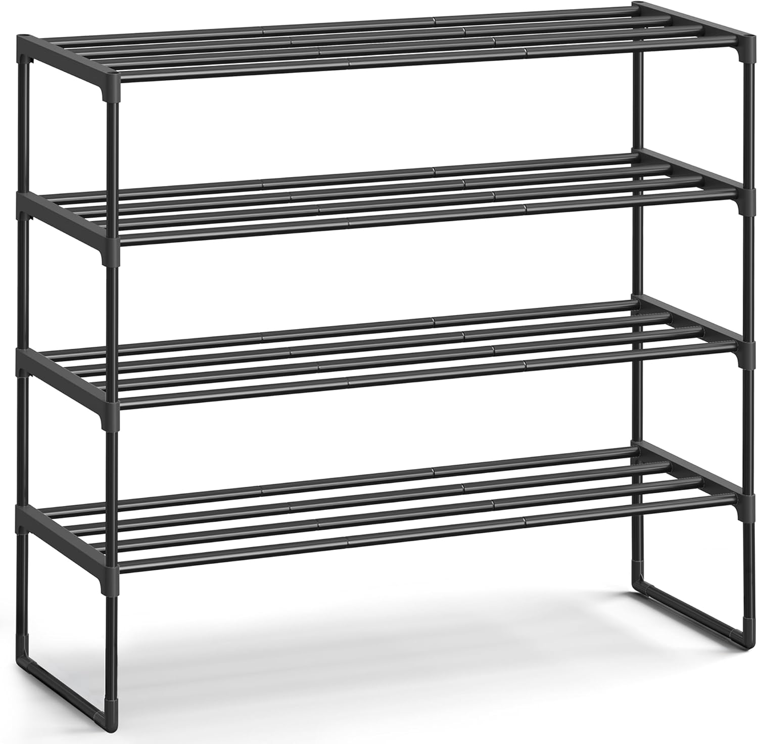 SONGMICS 4-Tier Shoe Rack - Stackable Metal Organizer for 20-25 Pairs | Black, 11.8 x 36.2 x 29.1 Inches