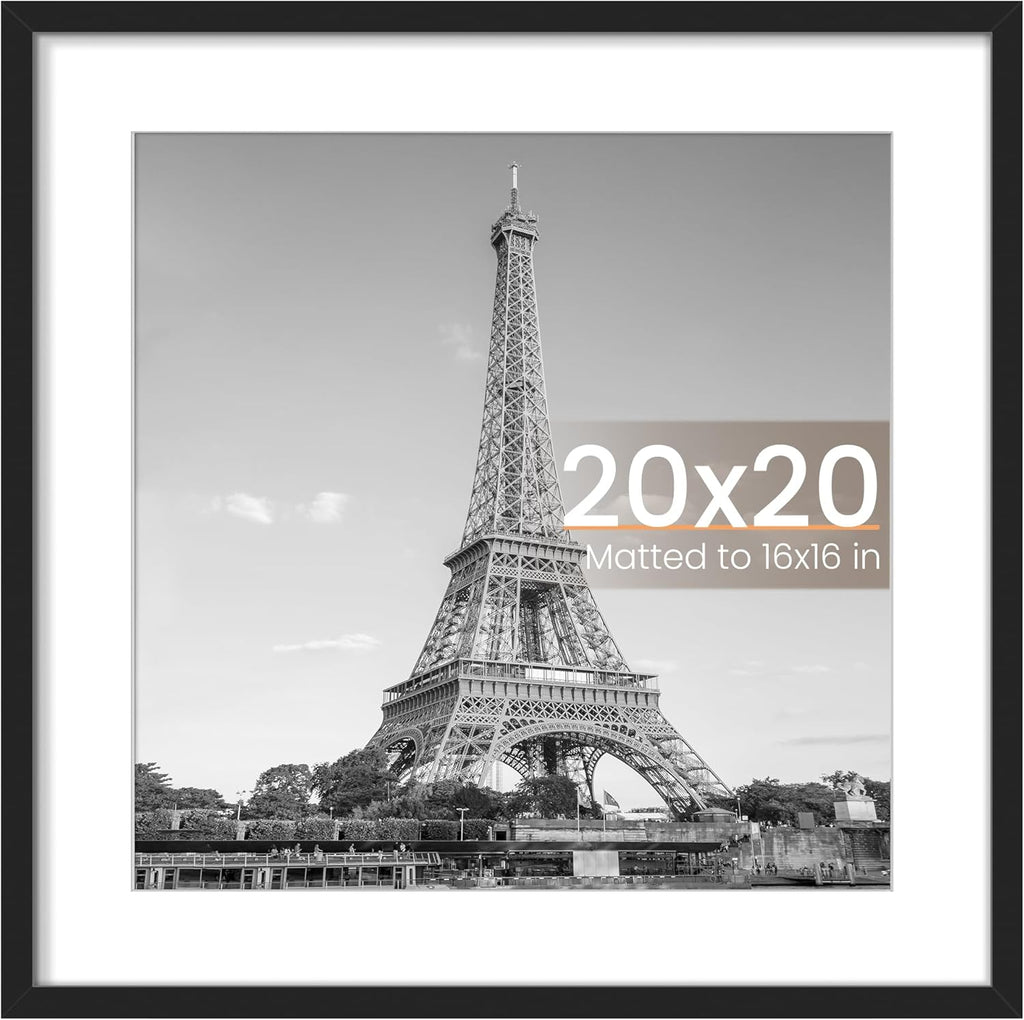 Upsimples 20x20 Picture Frame - Versatile Wall Hanging for 16x16 Photos with Mat, Black, 1 Pack