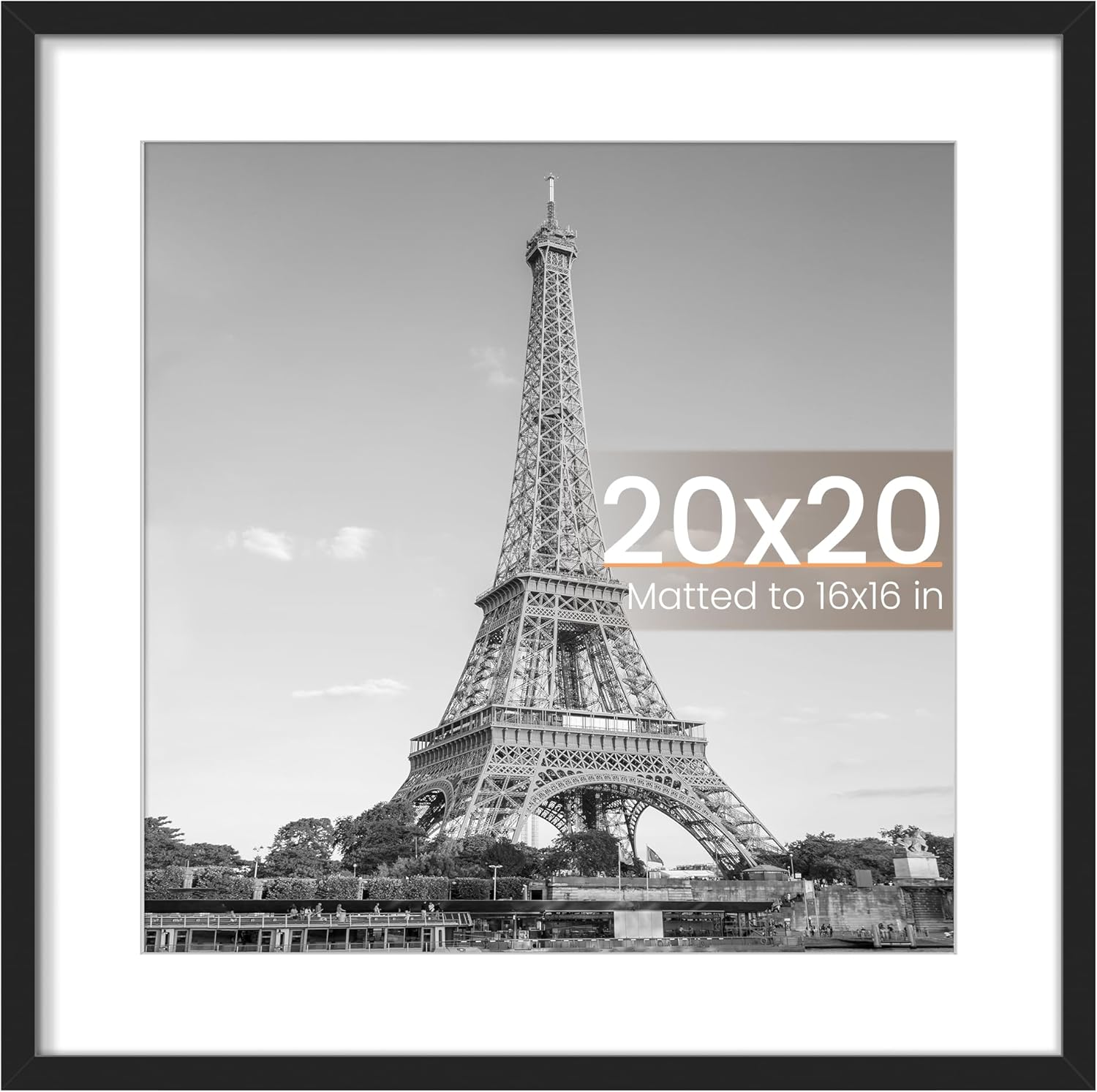 Upsimples 20x20 Picture Frame - Versatile Wall Hanging for 16x16 Photos with Mat, Black, 1 Pack
