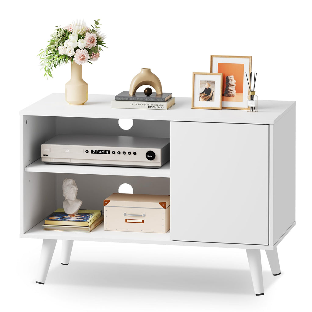 WLIVE TV Stand for 40 Inch TVs, Small Entertainment Center with Storage Cabinet, Mid-Century Modern TV Stands for Living Room and Bedroom, 32" TV Console, White