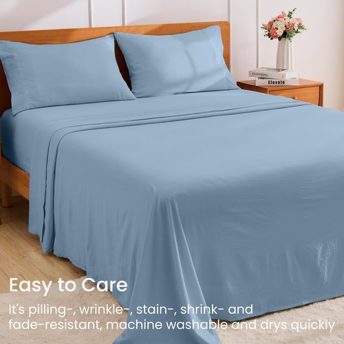 GOKOTTA 4-Pcs King Size Sheets Set, 10-16" Deep Pocket, Non-Slip Elastic Corner Straps, Washed & Brushed Microfiber Polyester - Hotel Luxury, Ultra Soft, Breathable, Wrinkle-Free, Anti-Rip -Dusty Blue