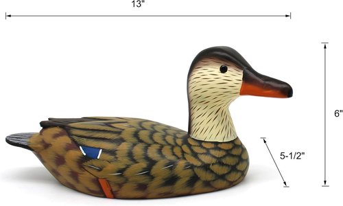 CVHOMEDECO Mallard Duck Figurine - Hand Engraved & Painted Wood Decor Accent, 13 Inch, Brown