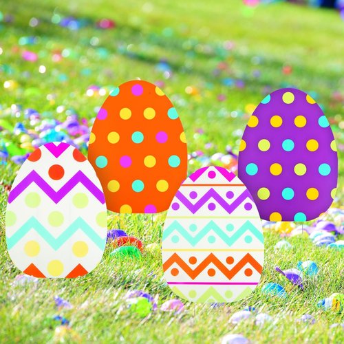 Fun Express Jumbo Easter Eggs Yard Signs - 4-Pack Large 18x24.5 Weather-Resistant Outdoor Decorations | Perfect for Egg Hunts & Garden Parties