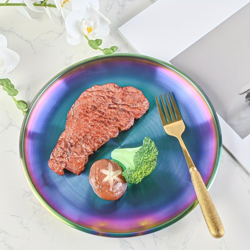 JEPISADI Stainless Steel Dinnerware Set - Plates and Bowls Set With Coffee, Pasta, Kitchen Utensils - KITCHEN AND DINING Essentials- is Dishwasher Safe and Microwave Safe （Rainbow）
