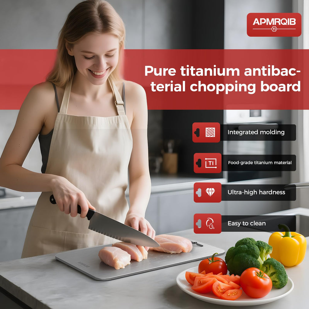 APMRQIB Titanium Cutting Board, 100% Pure Titanium Cutting Boards for Kitchen, Double Sided Non Toxic Cutting Board, Hygiene Durable Dishwasher Safe 10.5”×6.3”