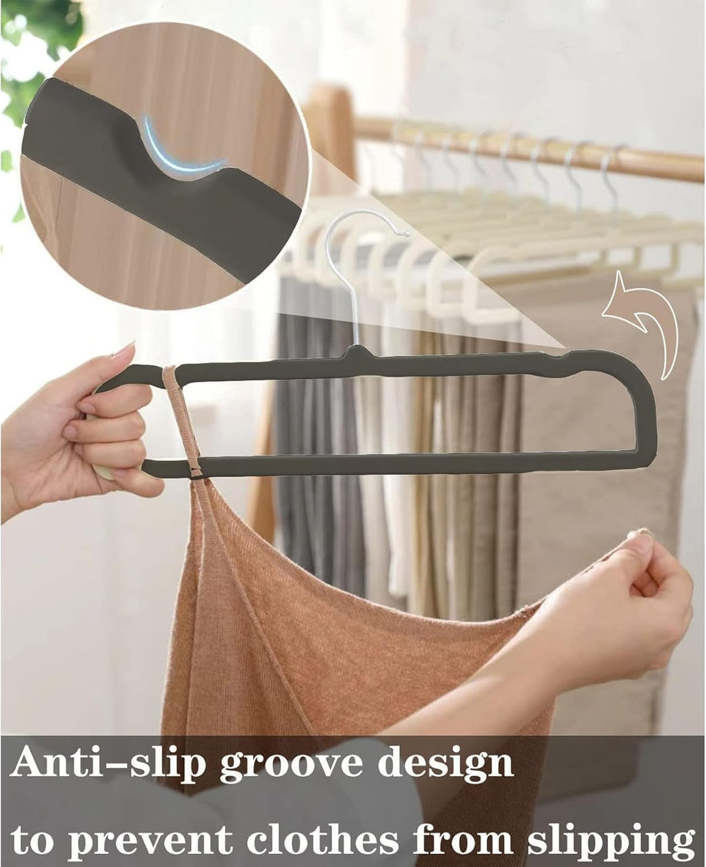 Velvet Pants Hangers by Perchas Terciopelo - Non-Slip 20 Pack | Space-Saving, Durable Design with 360° Rotatable Hook (Black)