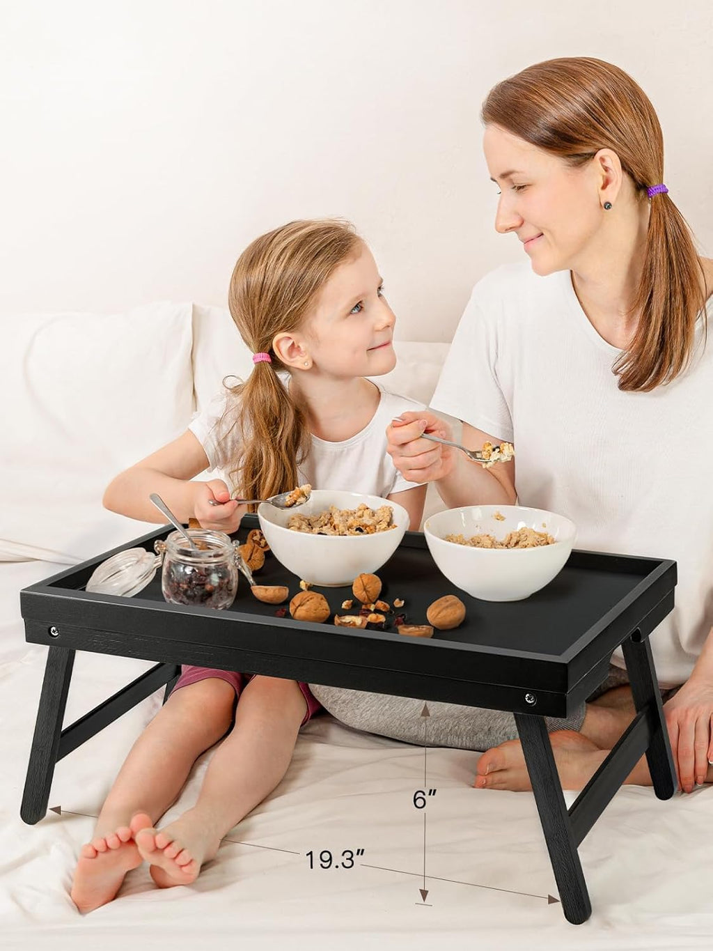 Pipishell Bamboo Bed Tray Table - Foldable Legs for Breakfast, Laptop Use | Black Color