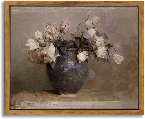 InSimSea Framed Canvas Print - Classical Roses in Vase Oil Painting | 8x10in Wall Art for Bedroom & Living Room Decor