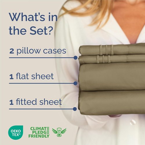 King Size 4 Piece Sheet Set - Ultra-Soft Cooling Bed Sheets | Hotel Luxury Bedding - Oeko-Tex Certified - Khaki