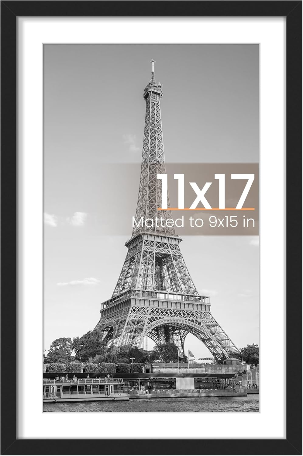 Upsimples 11x17 Picture Frame - Versatile Display for 9x15 Photos with Mat or 11x17 Without - Black, 1 Pack