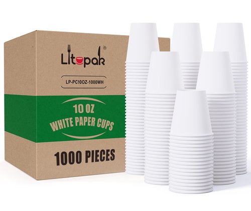 LITOPAK 1000 pack 10 oz Disposable Paper Coffee Cup, Hot Paper Coffee Cups, 10 oz White Paper Cups for Offices, Schools, Shops, Restaurants