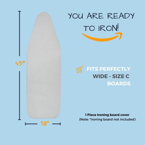 SAVUK Ironing Board Cover and Pad Standard Size 18x49 inch,Large Extra Wide, Adjustable Elastic Edge Fit, Extra Thick, Heat Reflective, Non Stick Scorch and Stain Resistant (18" X 49", Silver)