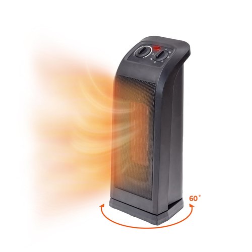 Comfort Zone 18" Tower Space Heater with PTC Heating Element, 1500W/900W Dual Heat, 60° Oscillation, Adjustable Thermostat, Fan-Only Mode, Overheat & Tip-Over Protection, Portable Electric Heater